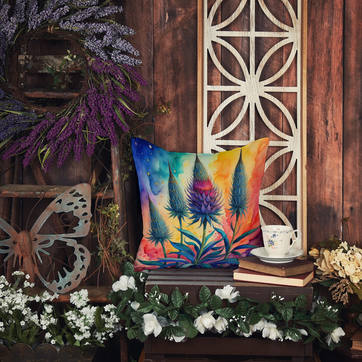 Colorful Eryngium Throw Pillow