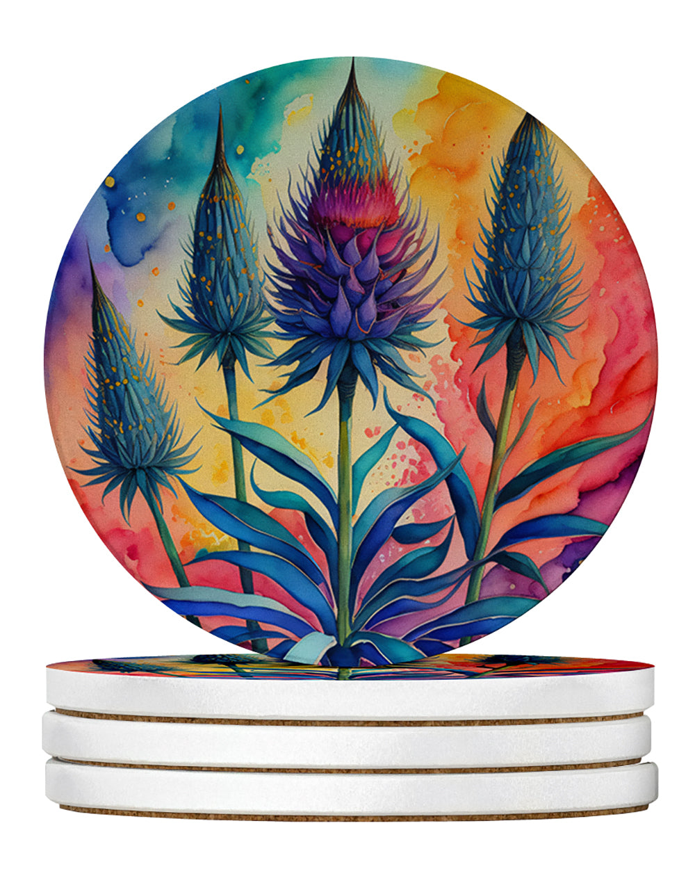 Buy this Colorful Eryngium Large Sandstone Coasters Pack of 4