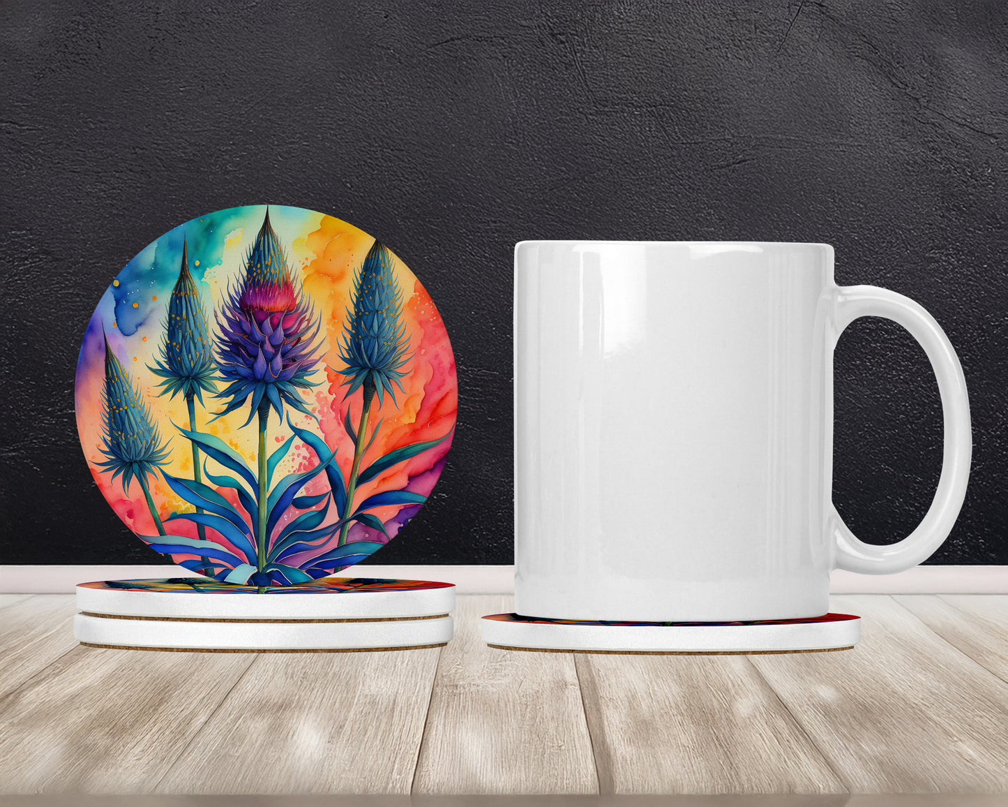 Colorful Eryngium Large Sandstone Coasters Pack of 4