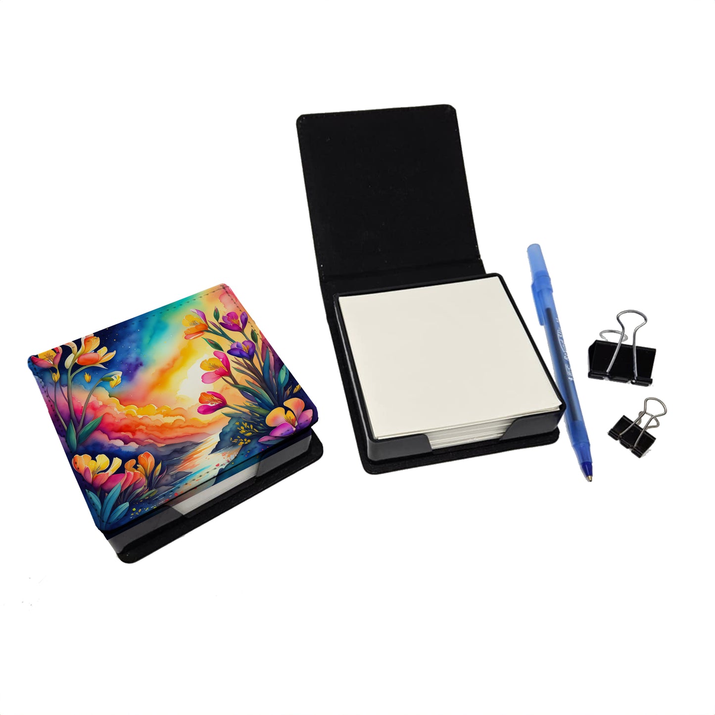 Colorful Freesia PU Leather Note Paper Holder