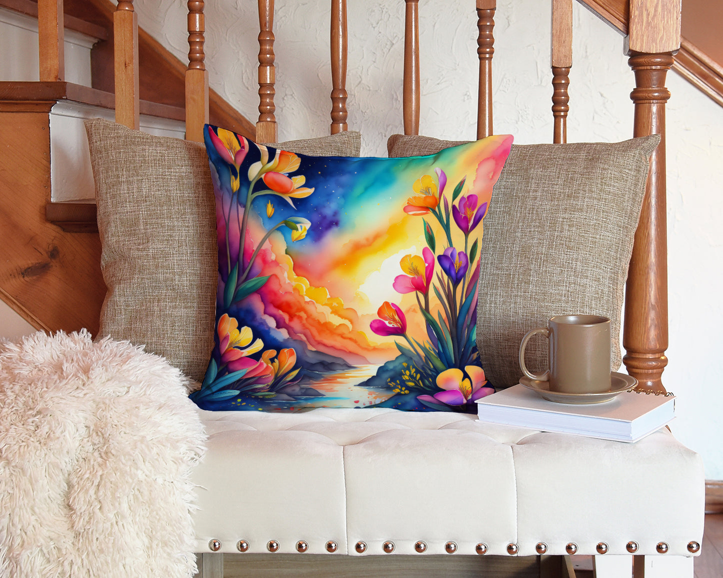 Colorful Freesia Throw Pillow