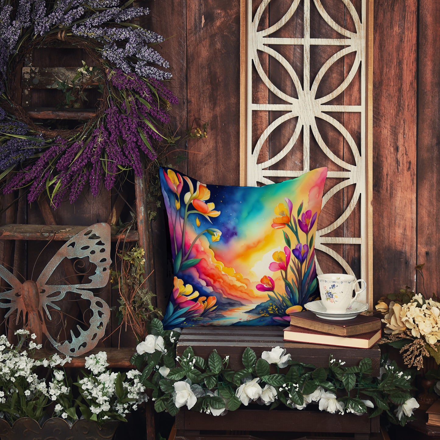 Colorful Freesia Throw Pillow