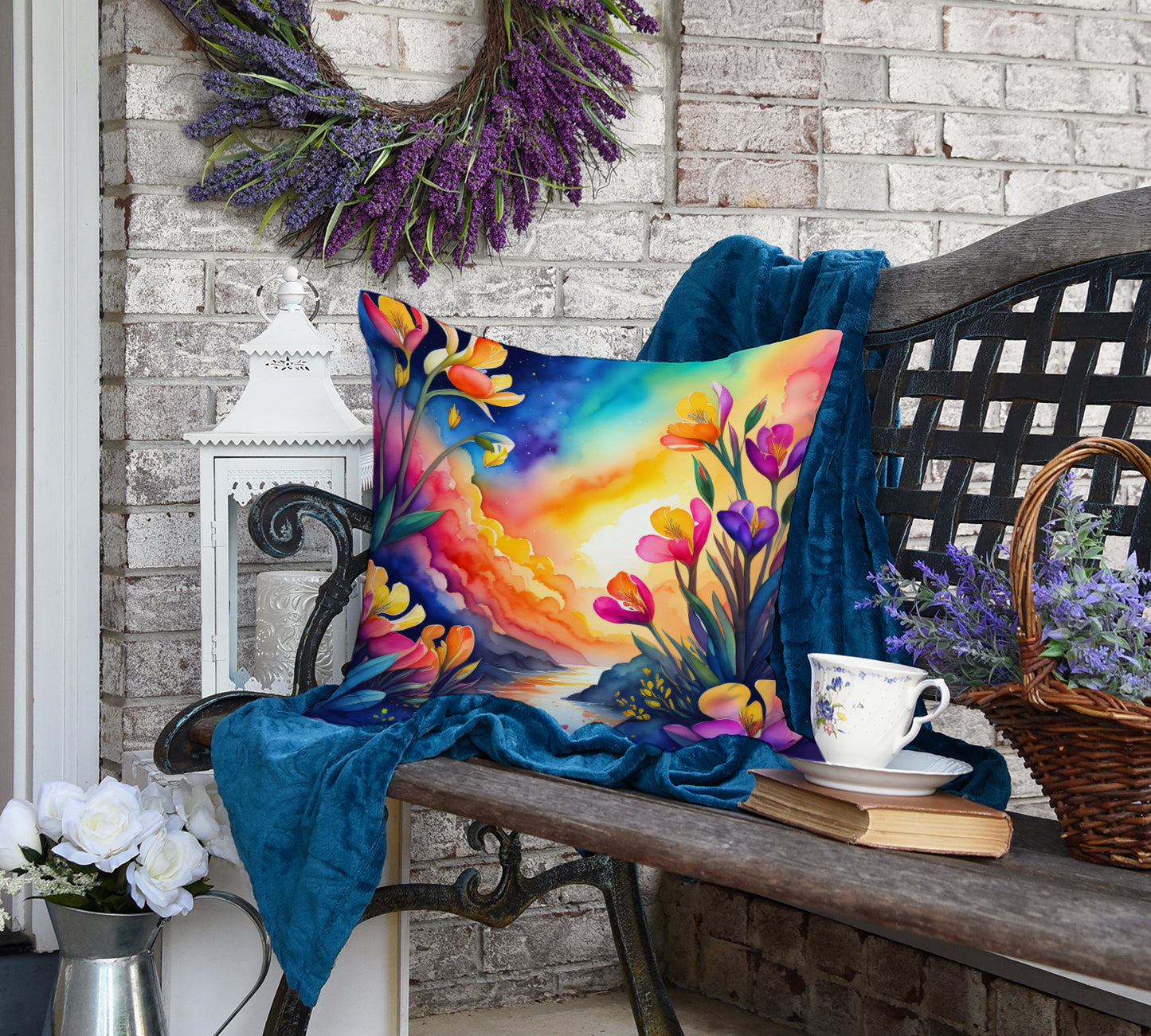 Colorful Freesia Throw Pillow