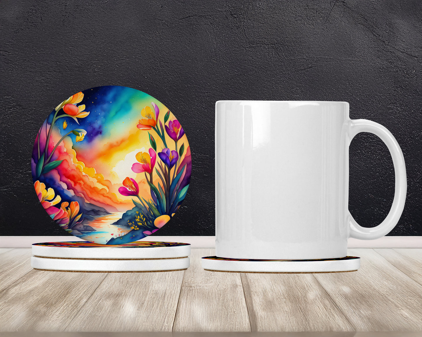 Colorful Freesia Large Sandstone Coasters Pack of 4
