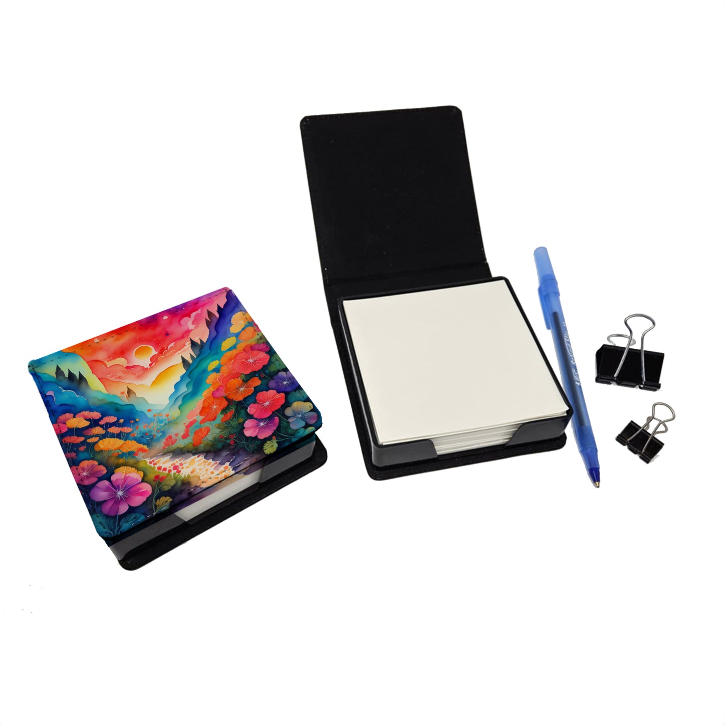Colorful Geraniums PU Leather Note Paper Holder