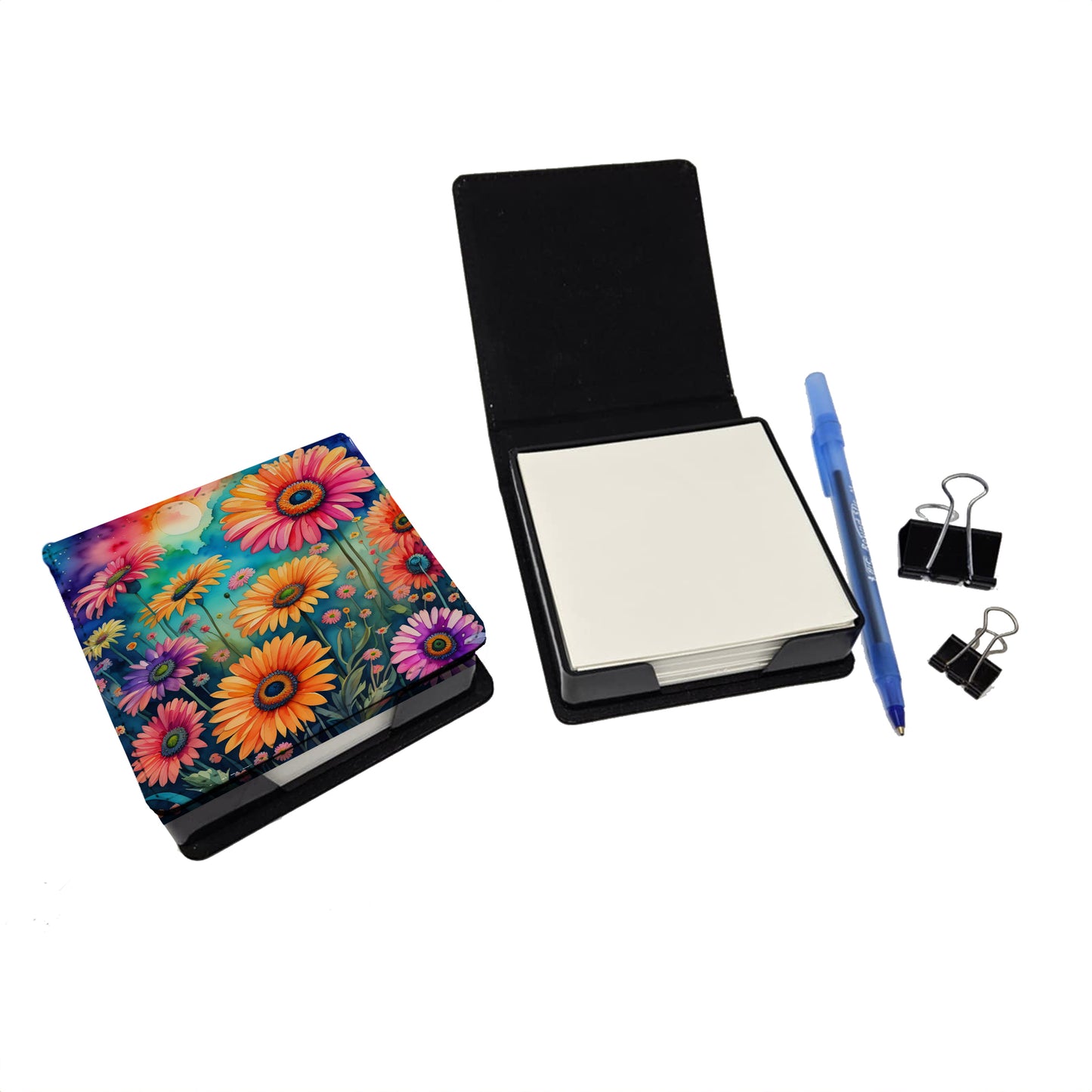Colorful Gerbera Daisies PU Leather Note Paper Holder
