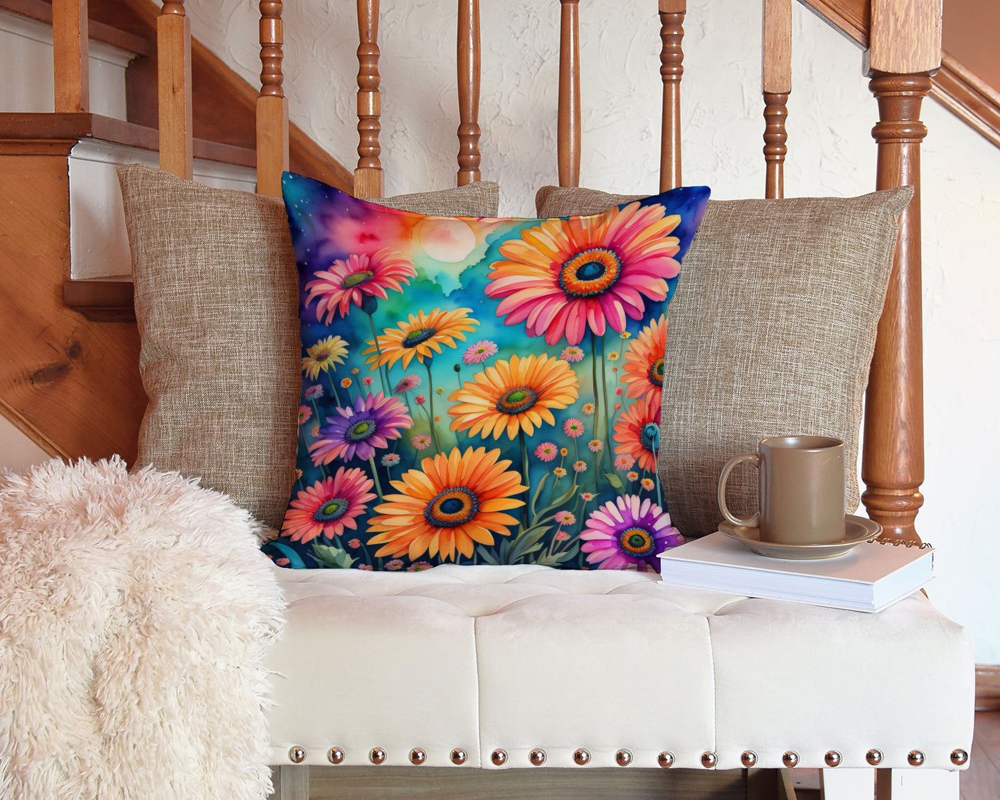 Colorful Gerbera Daisies Throw Pillow