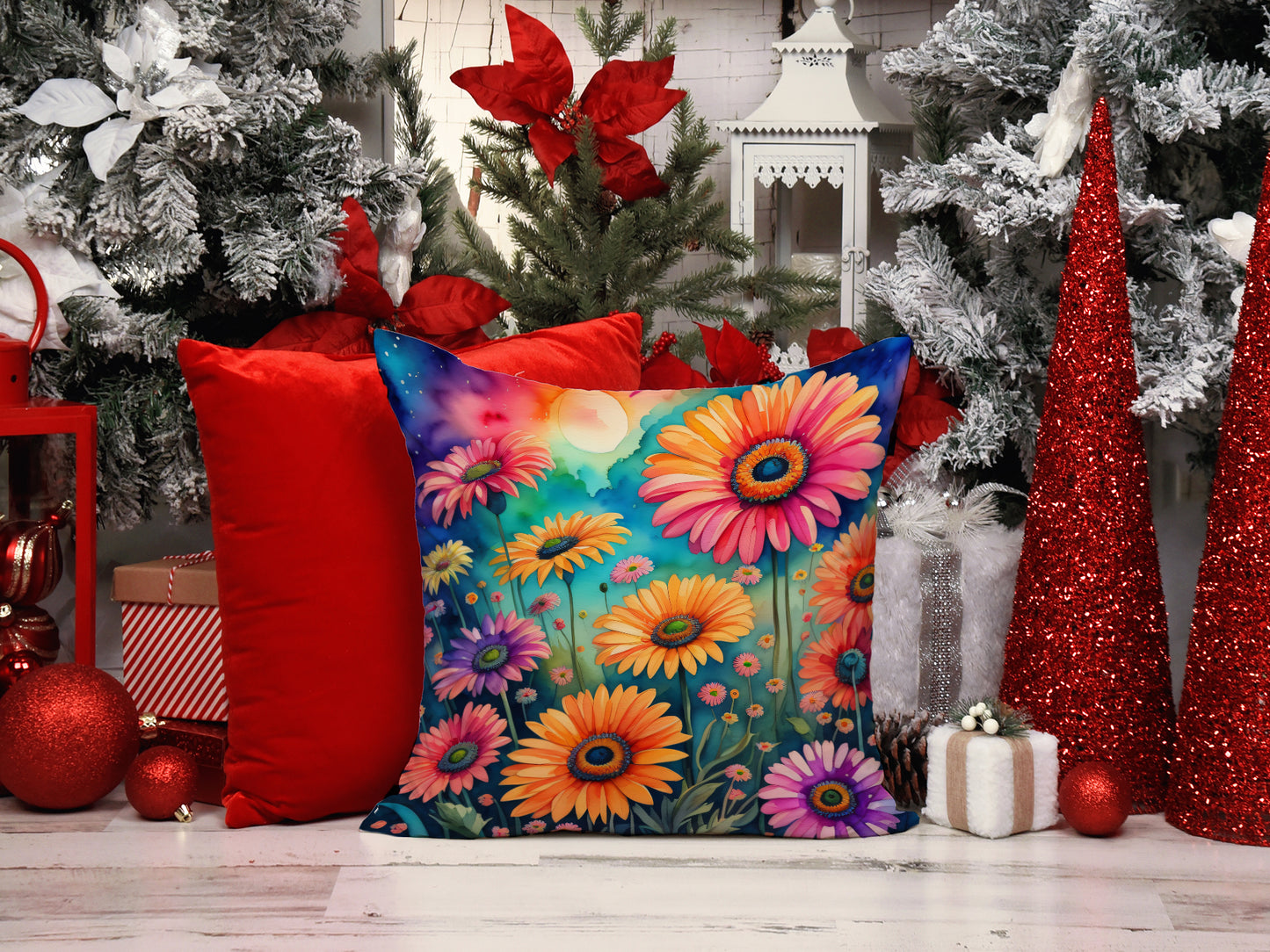 Colorful Gerbera Daisies Throw Pillow