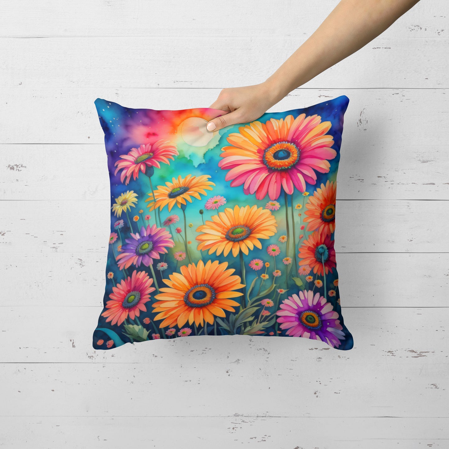 Colorful Gerbera Daisies Throw Pillow