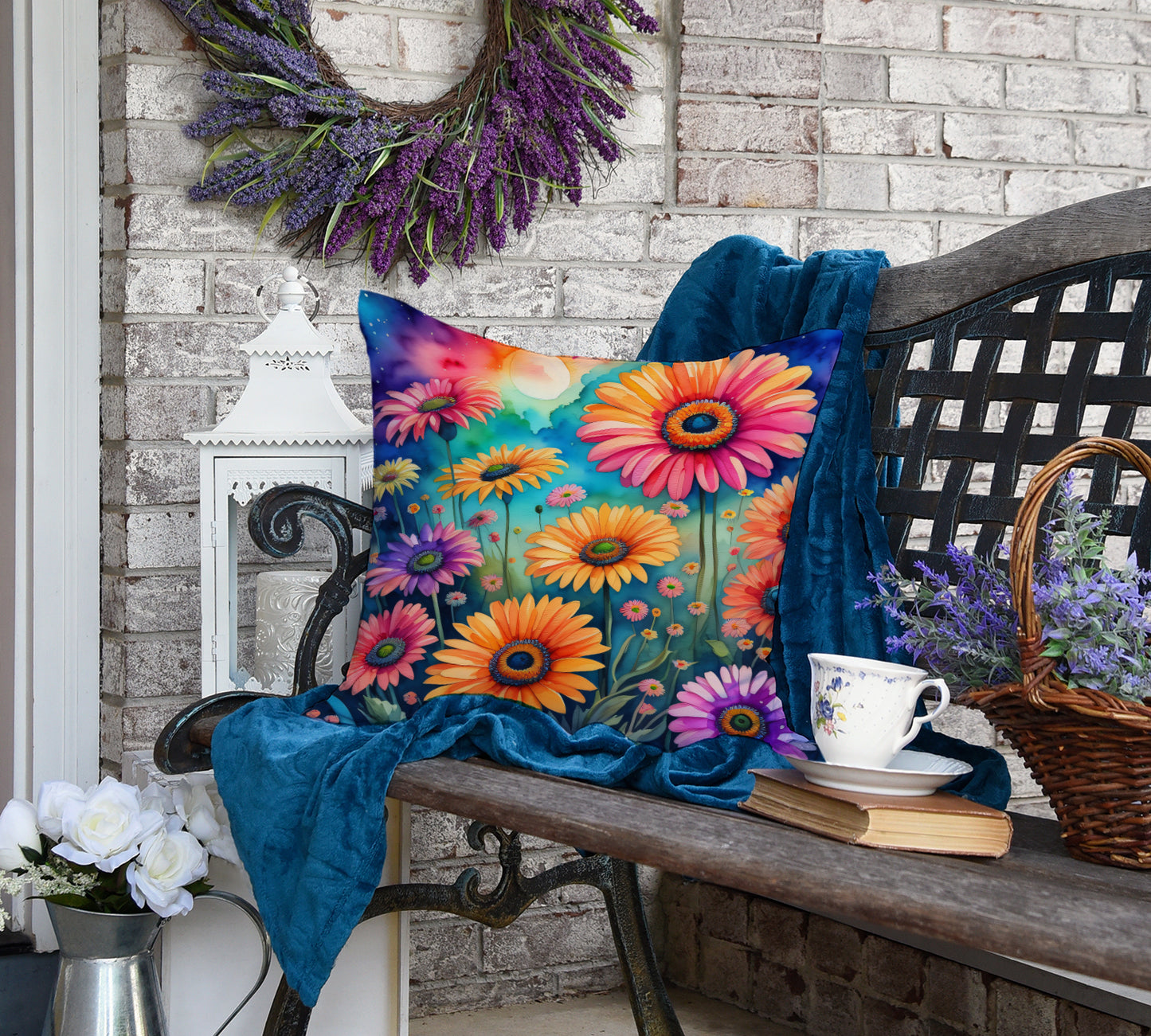 Colorful Gerbera Daisies Throw Pillow