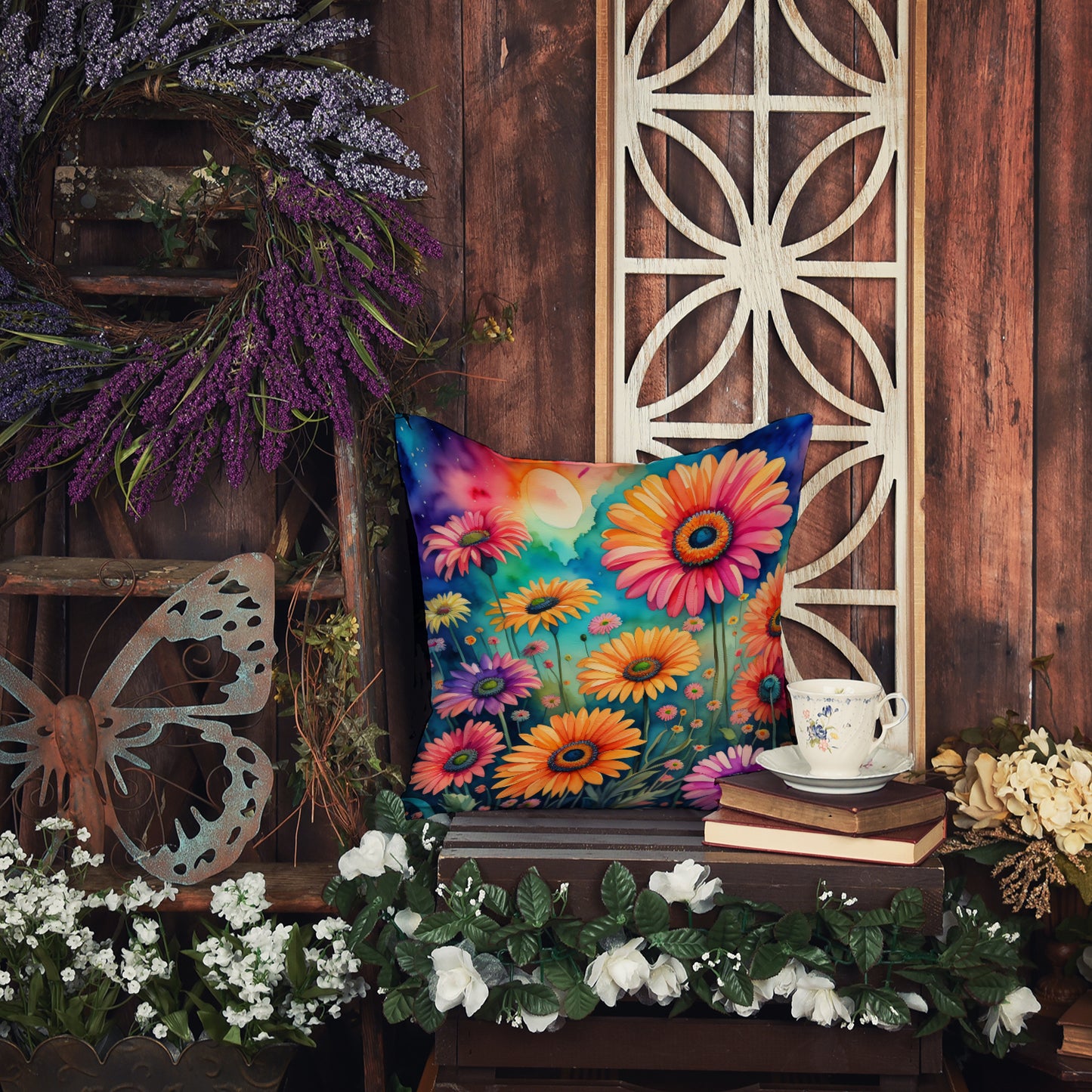 Colorful Gerbera Daisies Throw Pillow