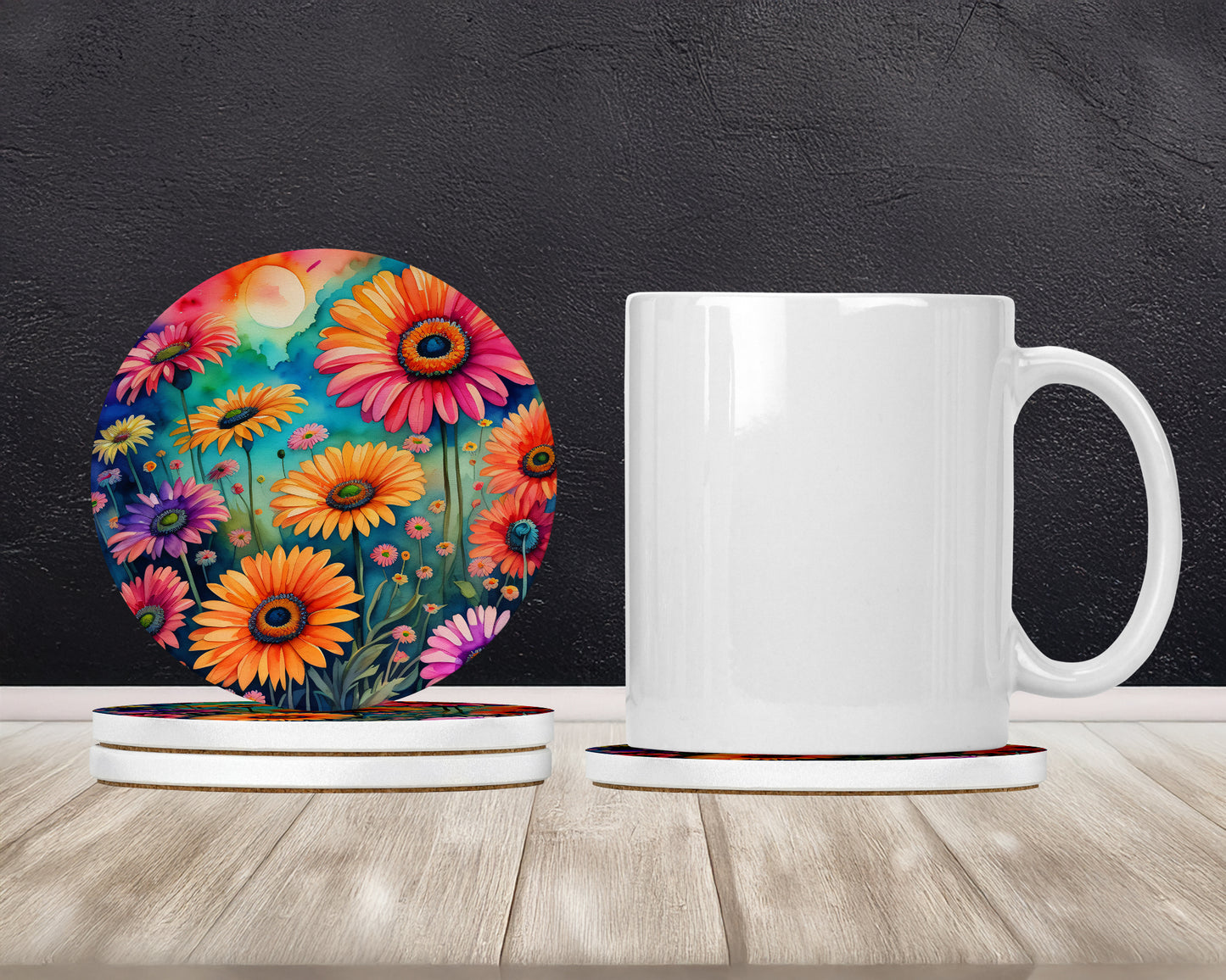 Colorful Gerbera Daisies Large Sandstone Coasters Pack of 4