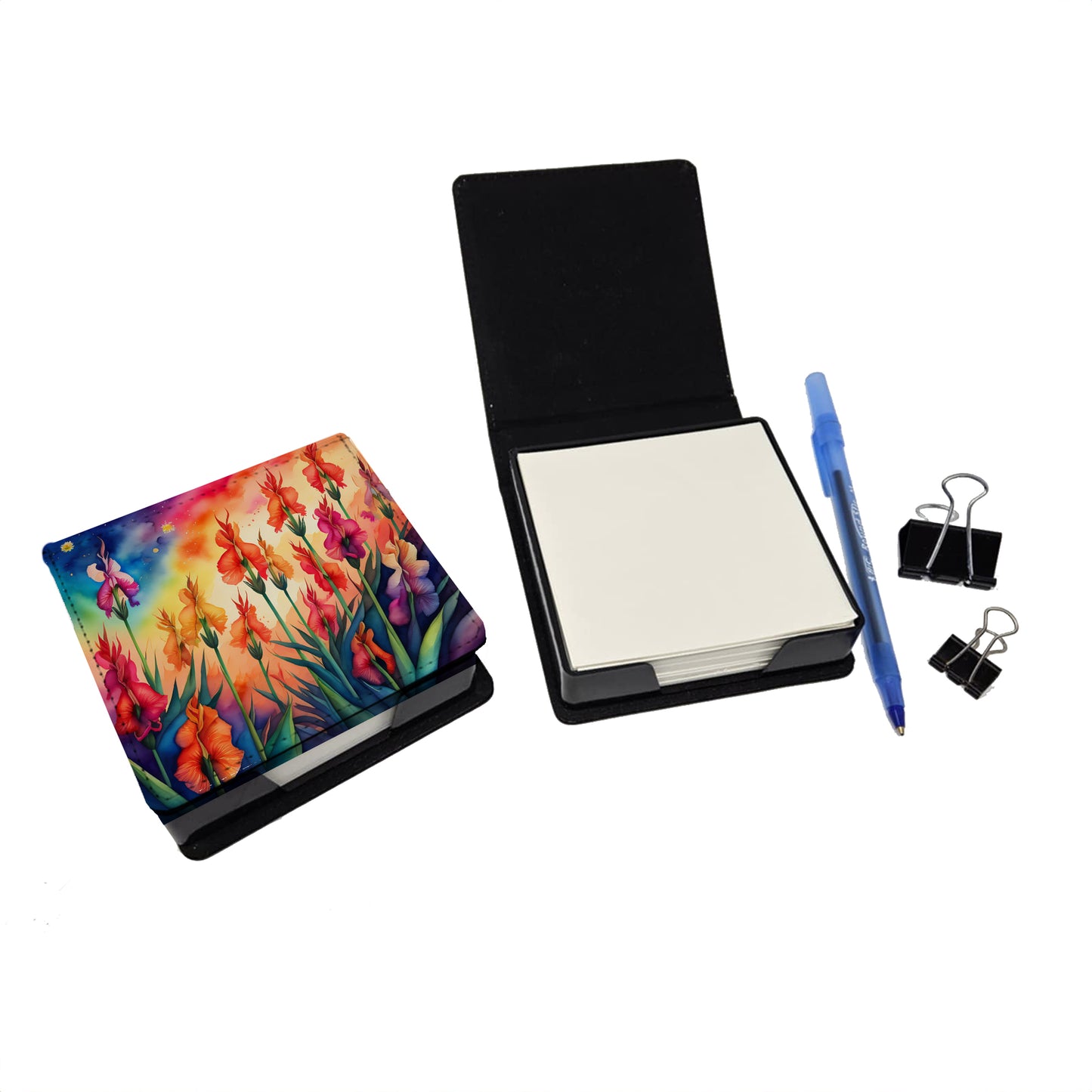 Colorful Gladiolus PU Leather Note Paper Holder