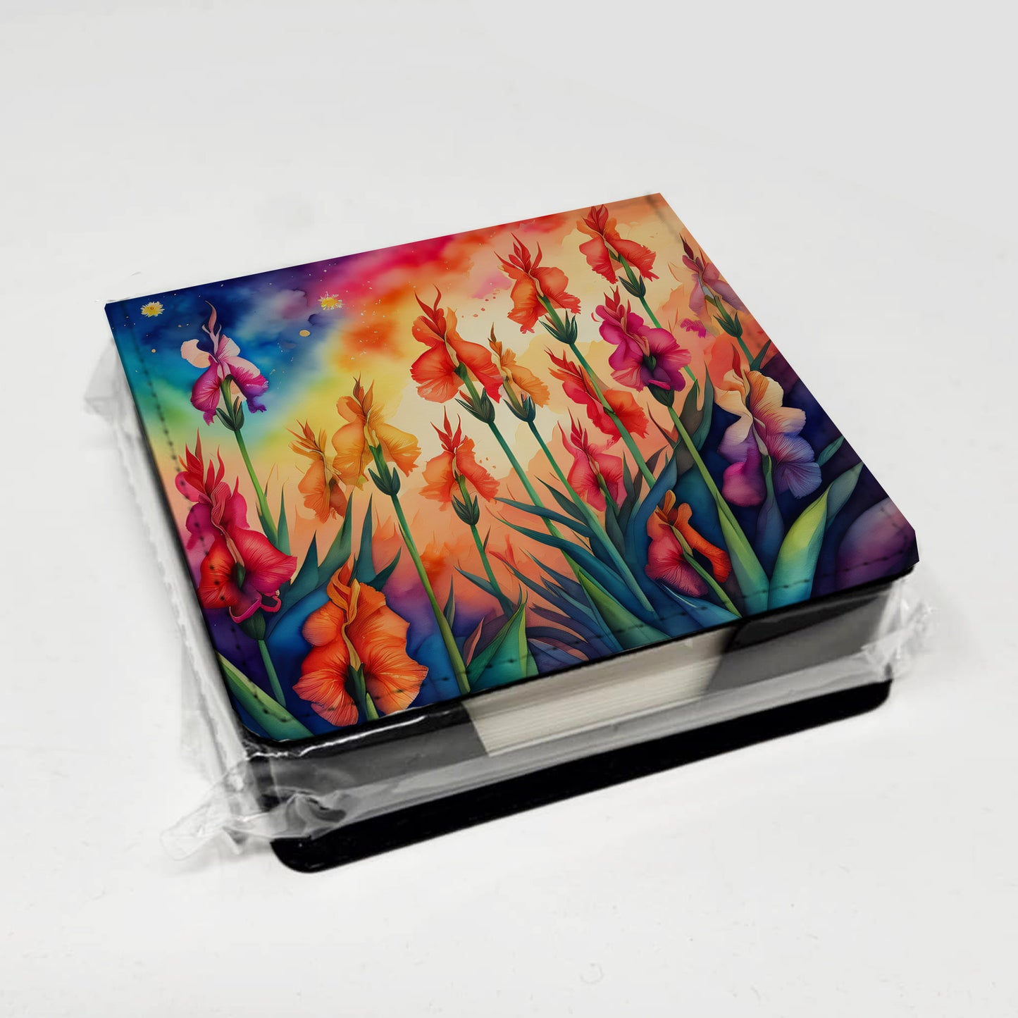 Colorful Gladiolus PU Leather Note Paper Holder