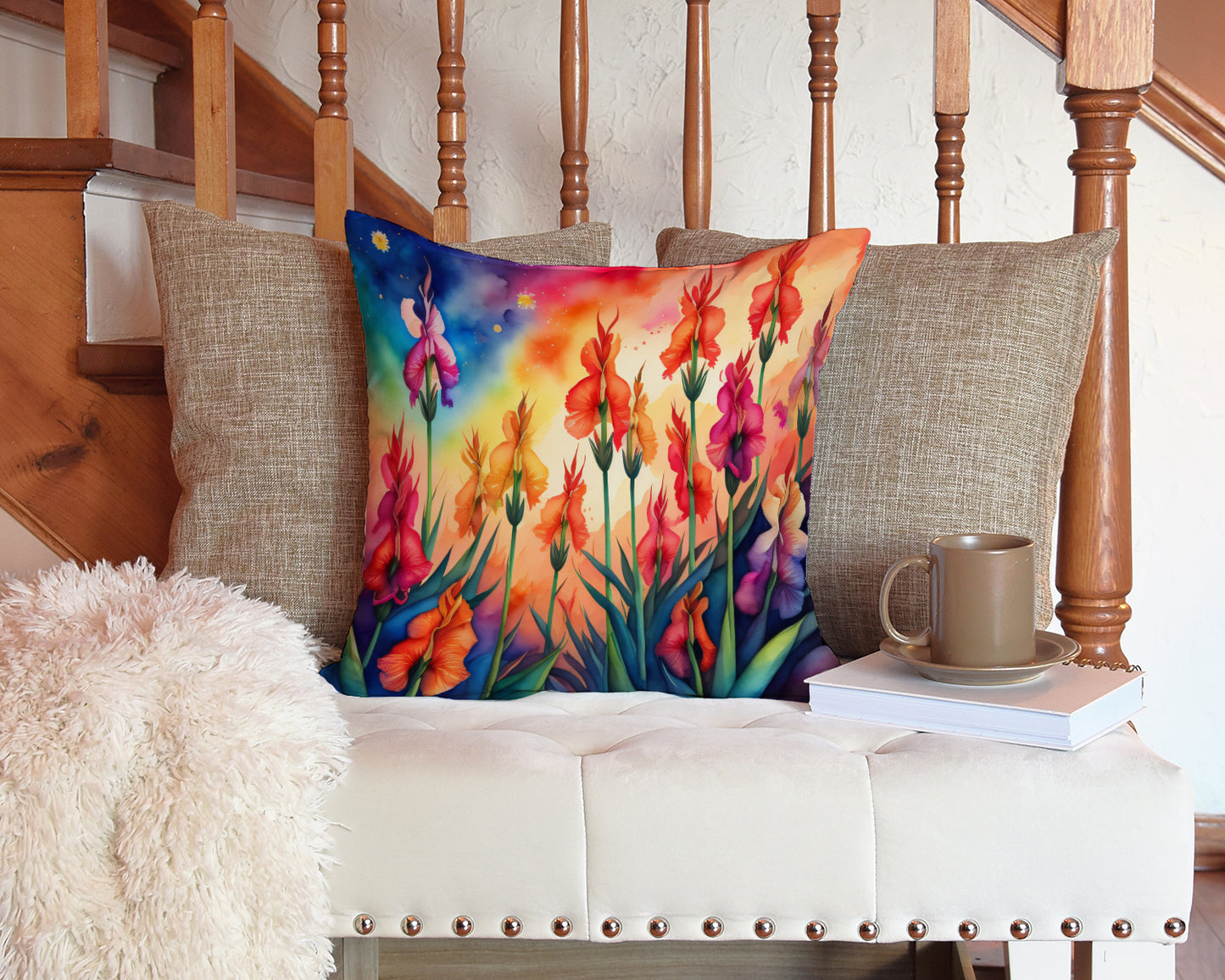 Colorful Gladiolus Throw Pillow