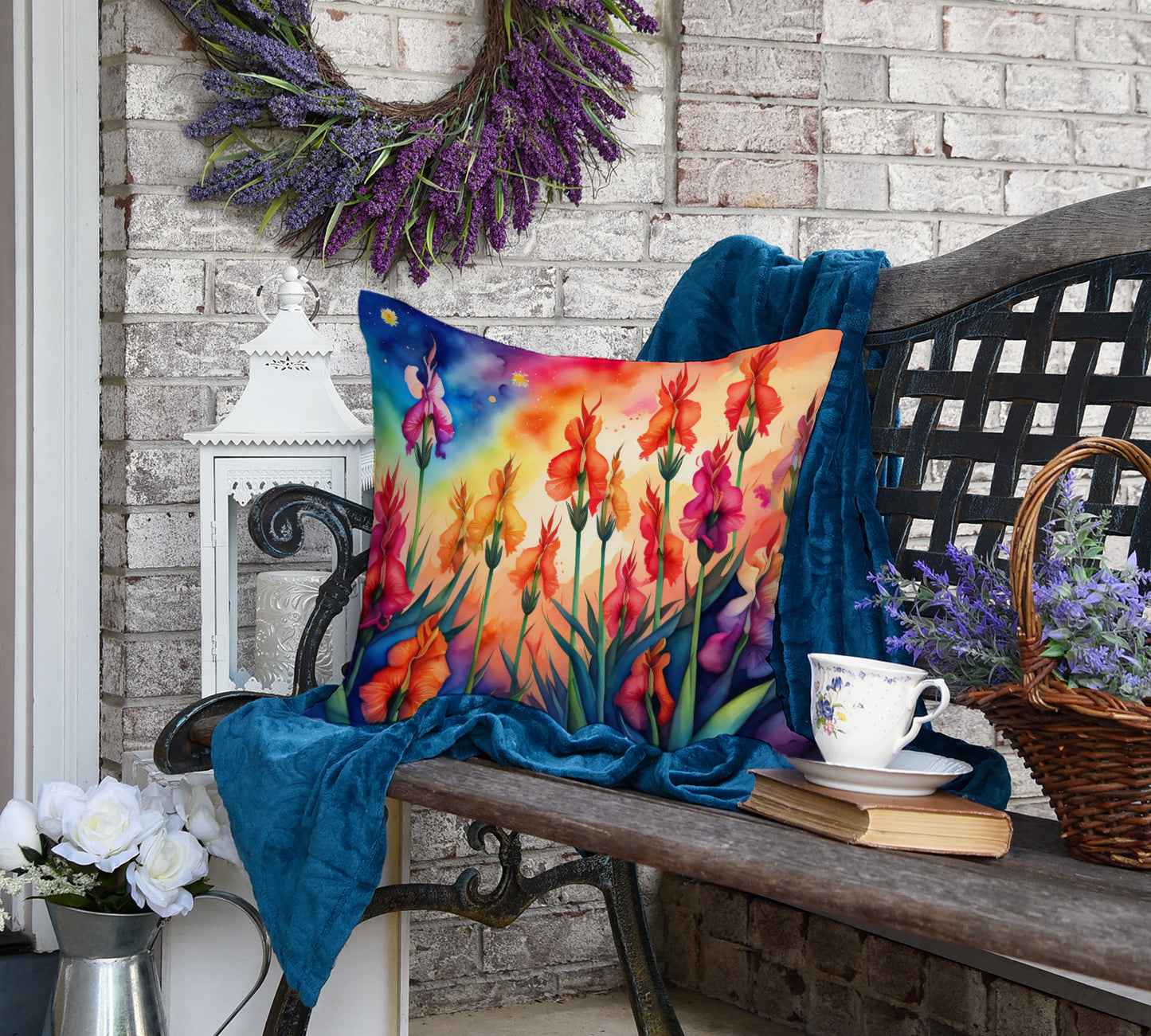 Colorful Gladiolus Throw Pillow