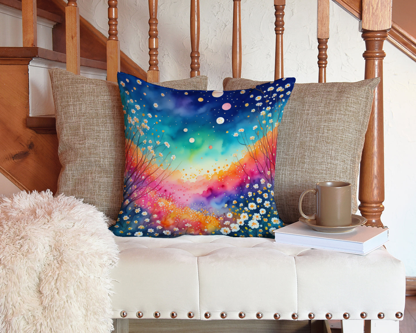 Colorful Gypsophila Throw Pillow