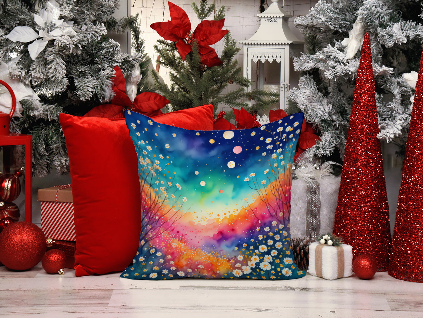 Colorful Gypsophila Throw Pillow