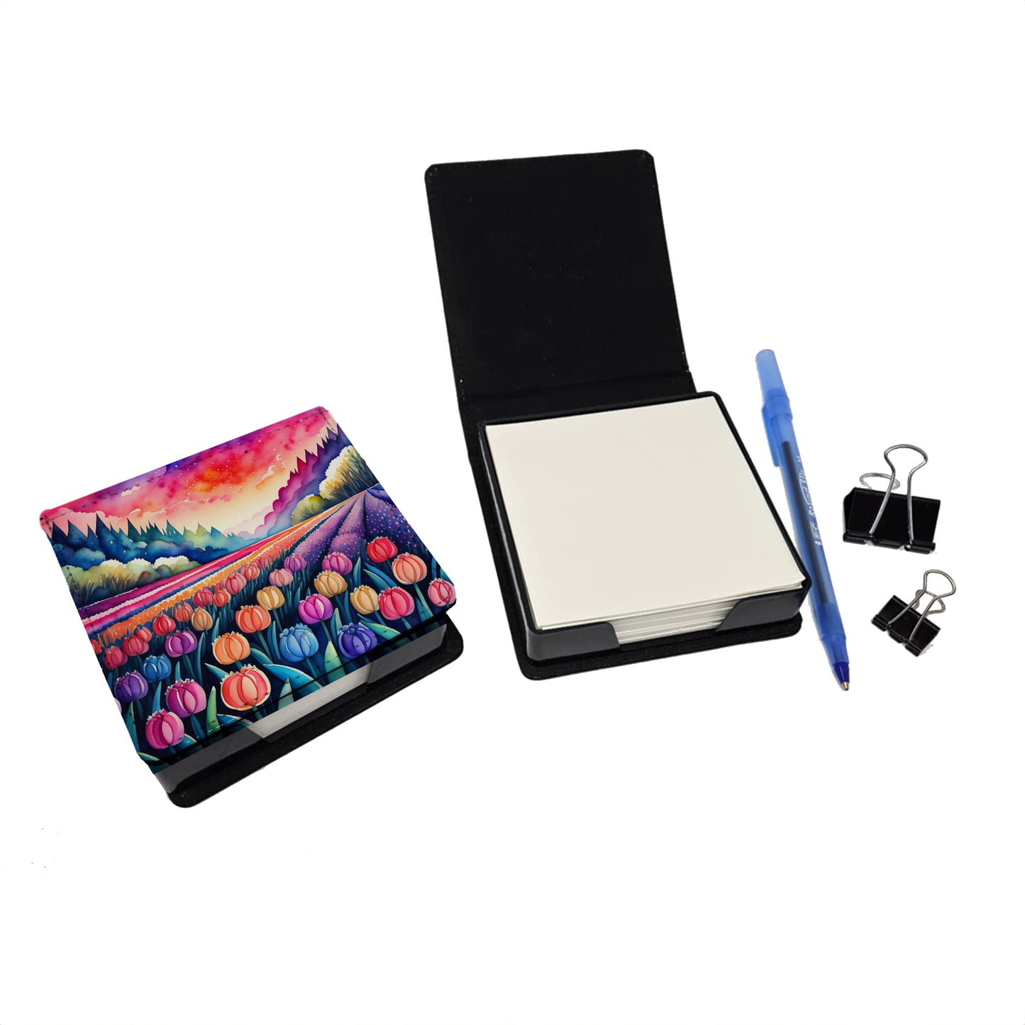 Colorful Hyacinths PU Leather Note Paper Holder