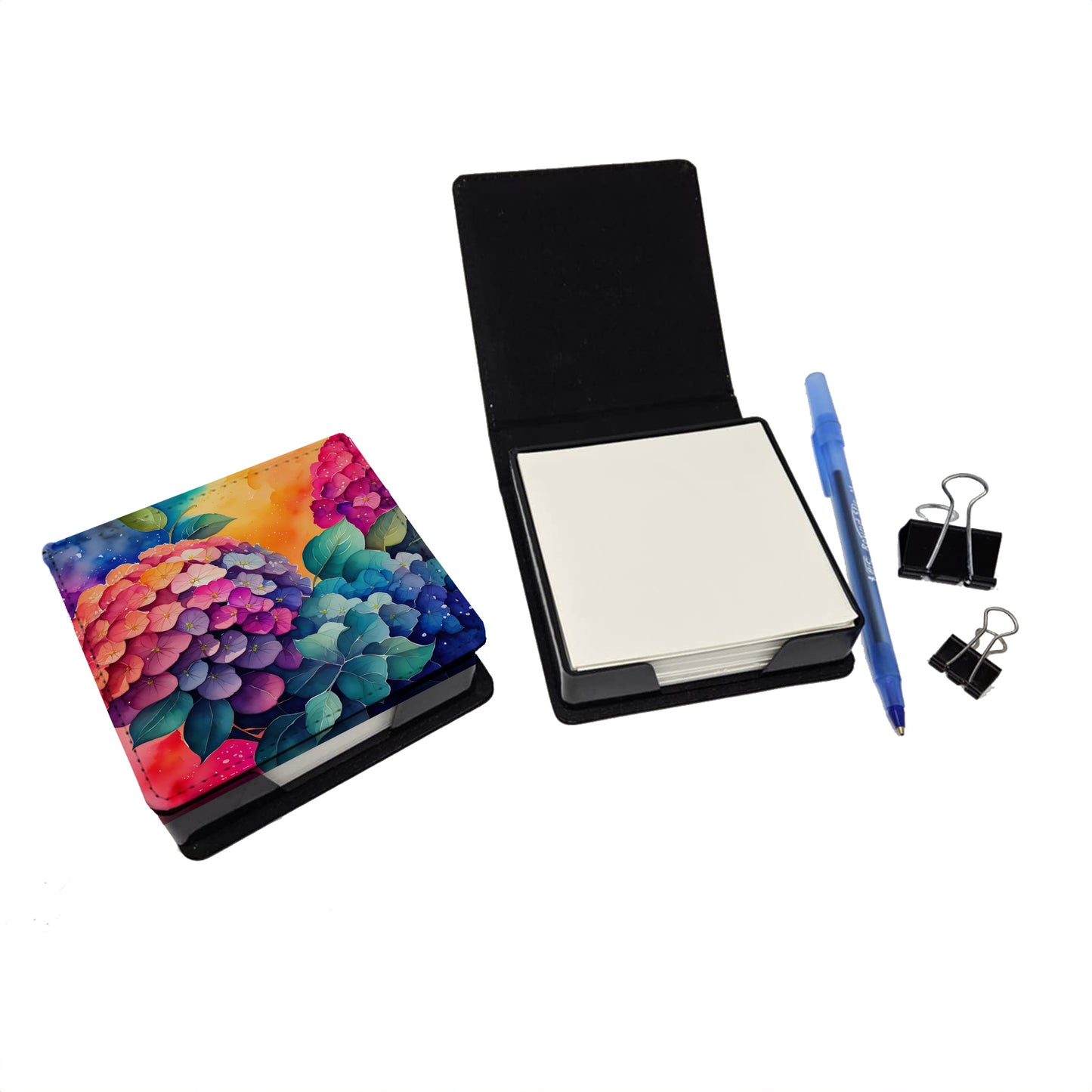 Colorful Hydrangeas PU Leather Note Paper Holder
