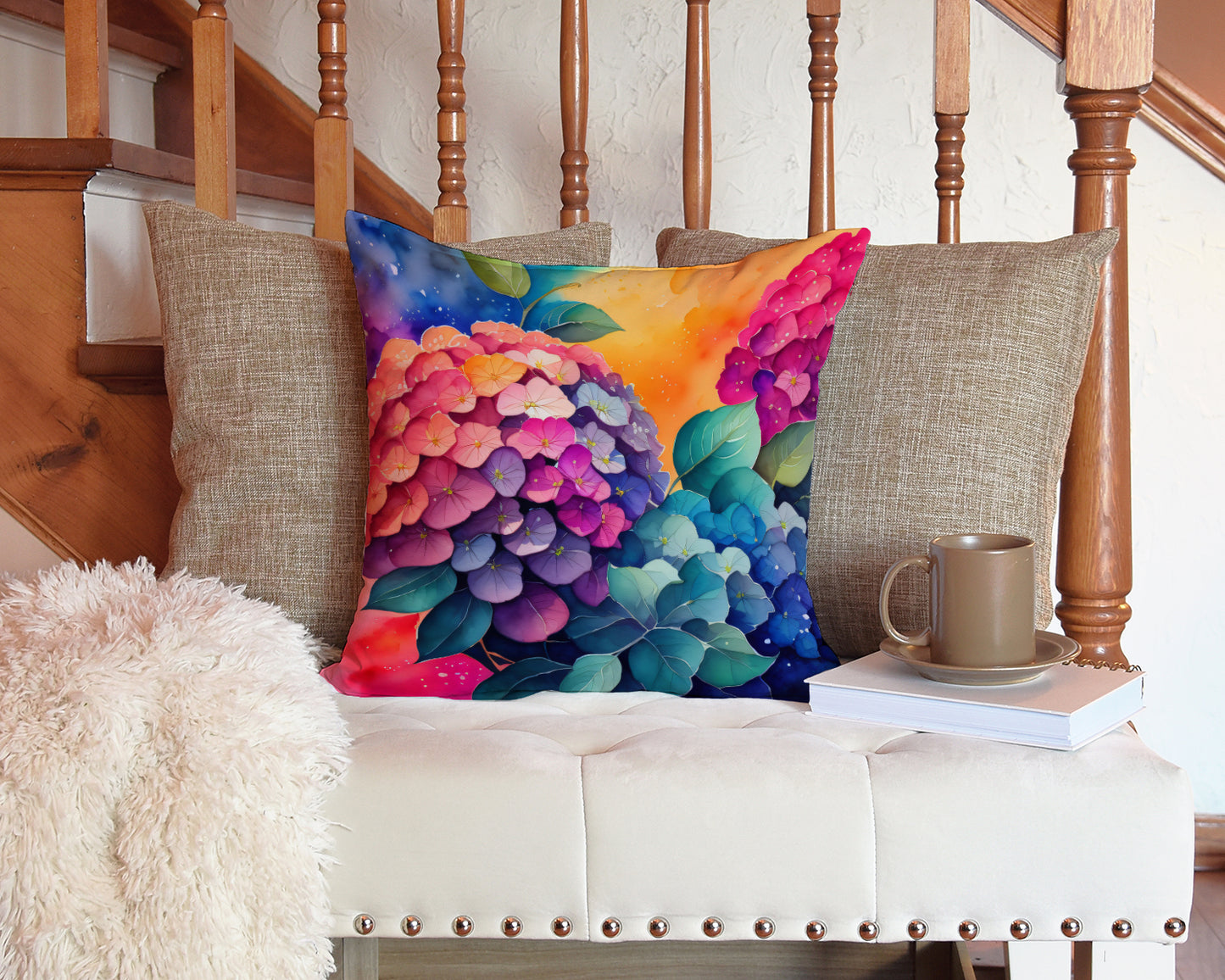 Colorful Hydrangeas Throw Pillow