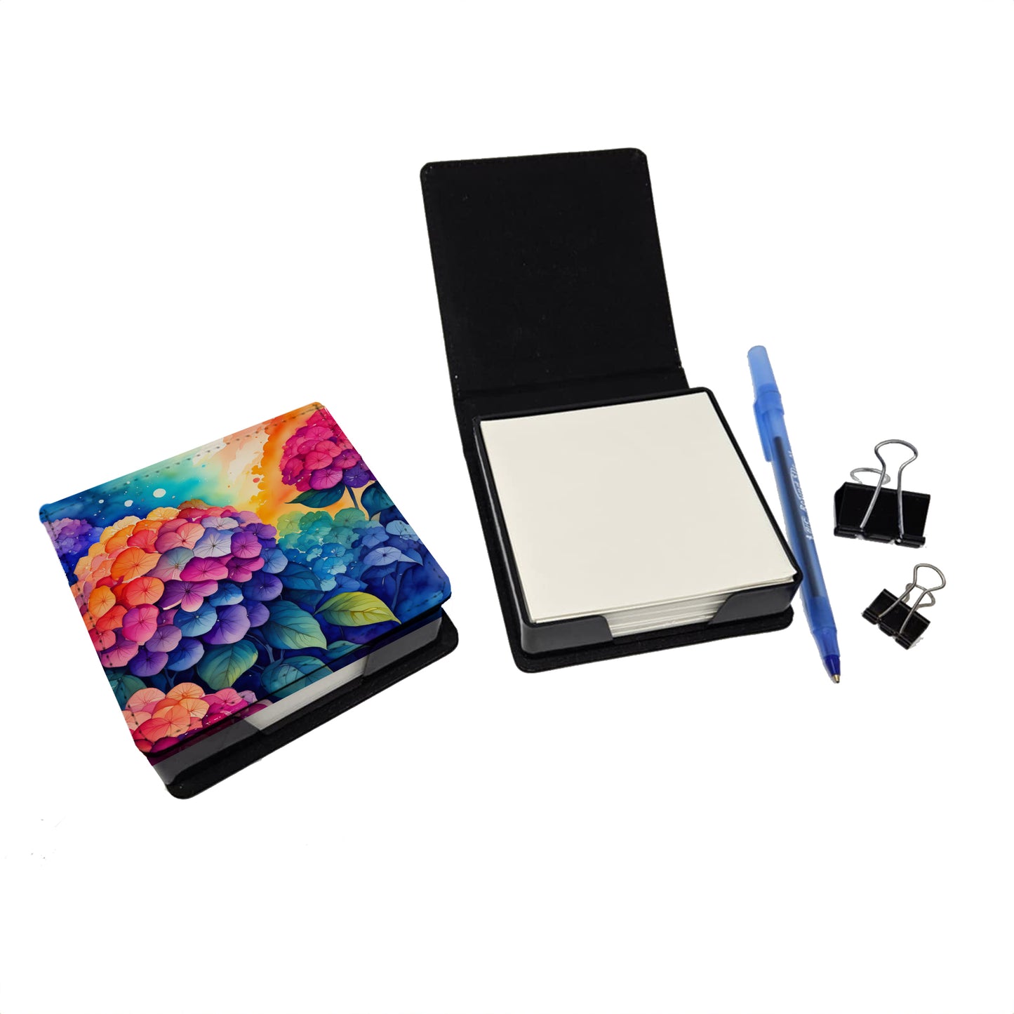 Colorful Hydrangeas PU Leather Note Paper Holder