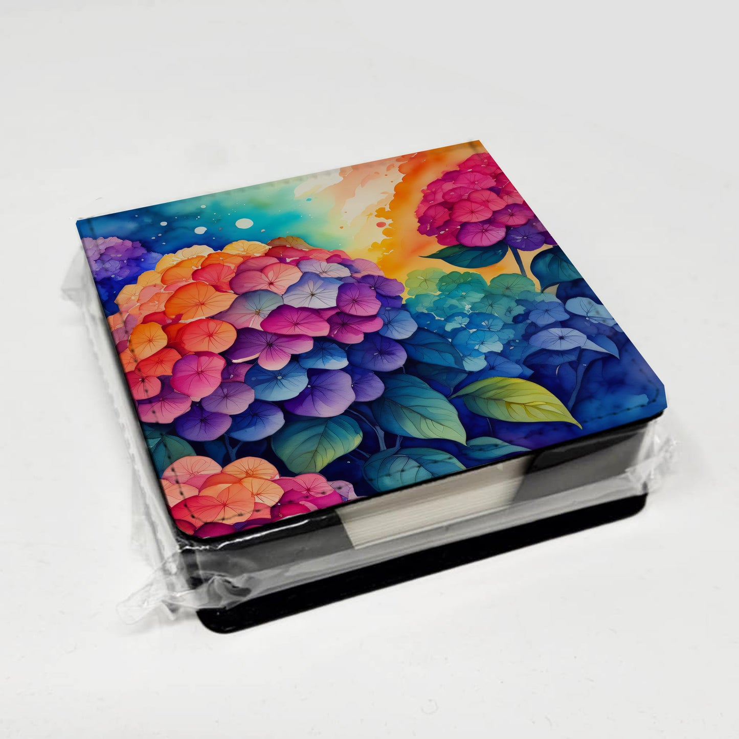 Colorful Hydrangeas PU Leather Note Paper Holder