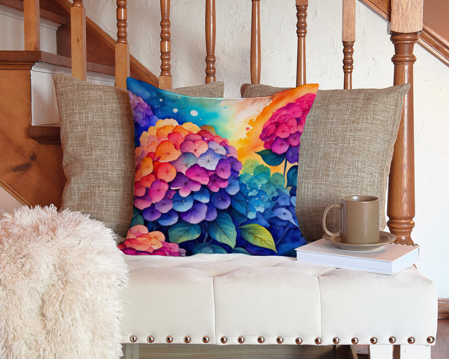 Colorful Hydrangeas Throw Pillow