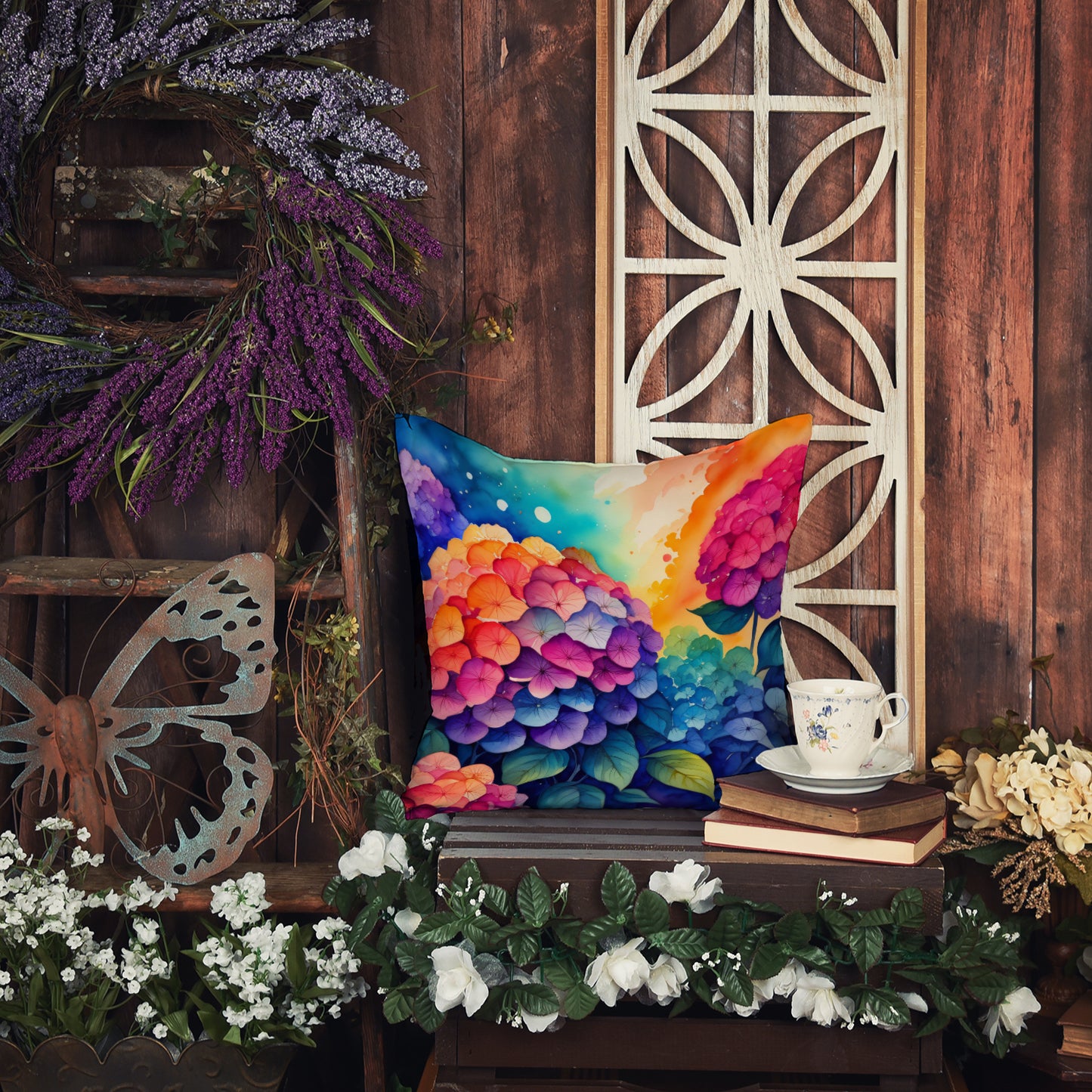 Colorful Hydrangeas Throw Pillow