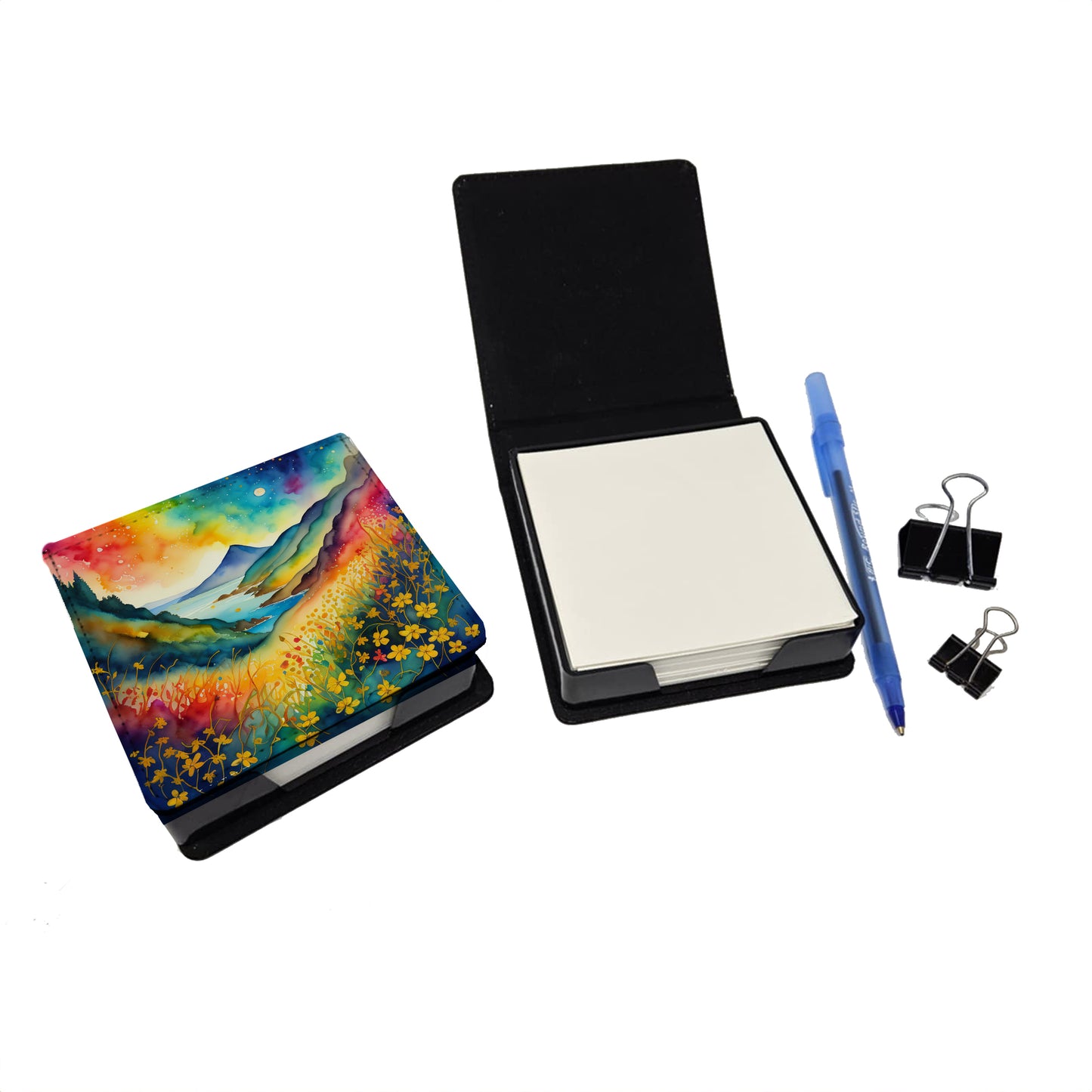 Colorful Hypericum or St. John’s Wort PU Leather Note Paper Holder