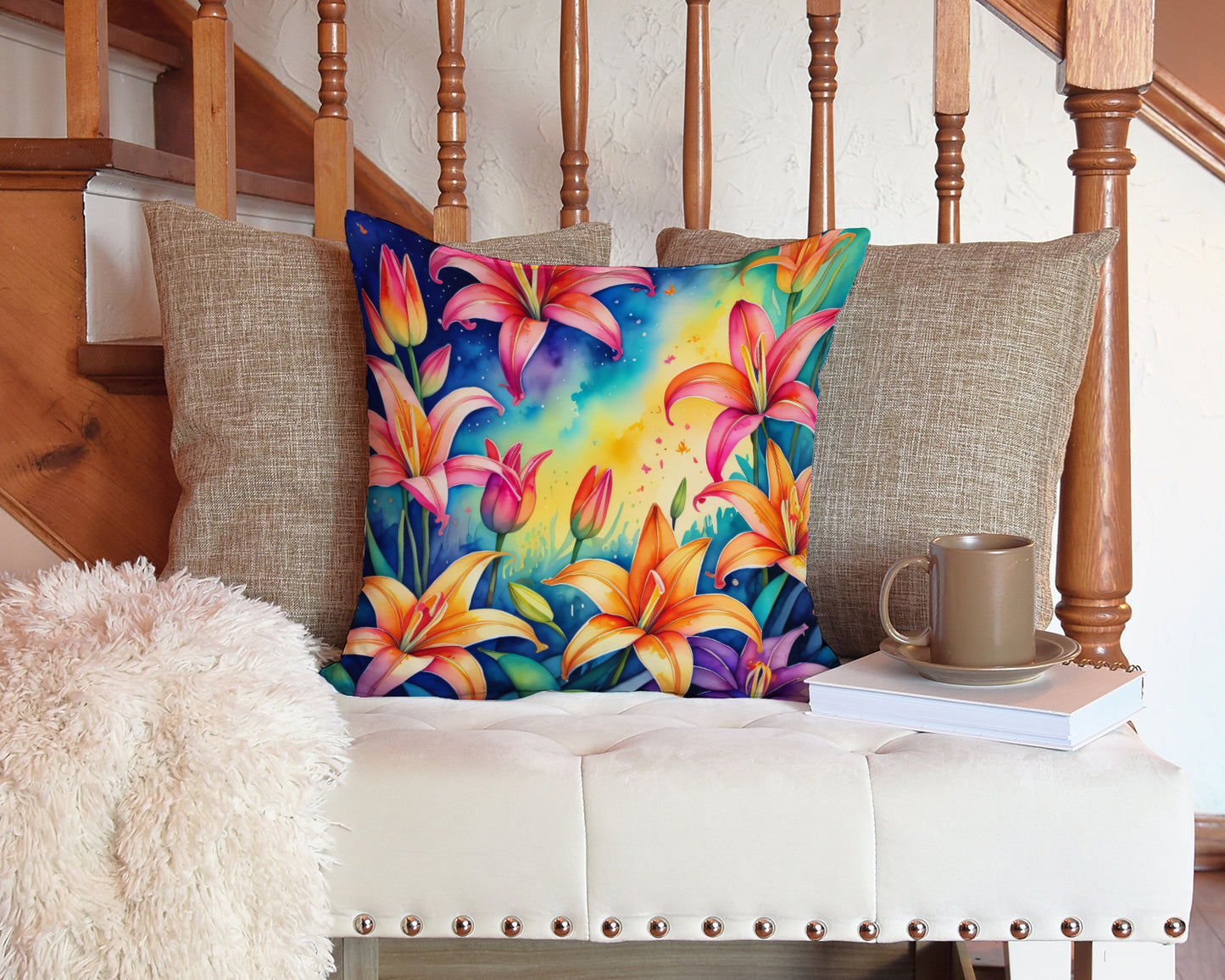 Colorful Lilies Throw Pillow