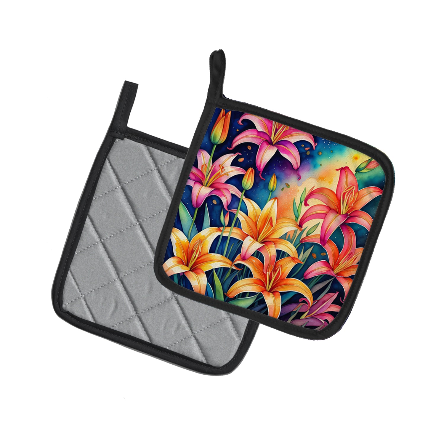 Colorful Lilies Pair of Pot Holders