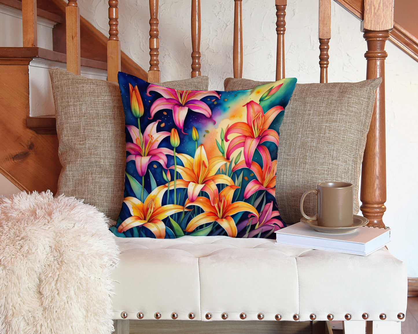 Colorful Lilies Throw Pillow