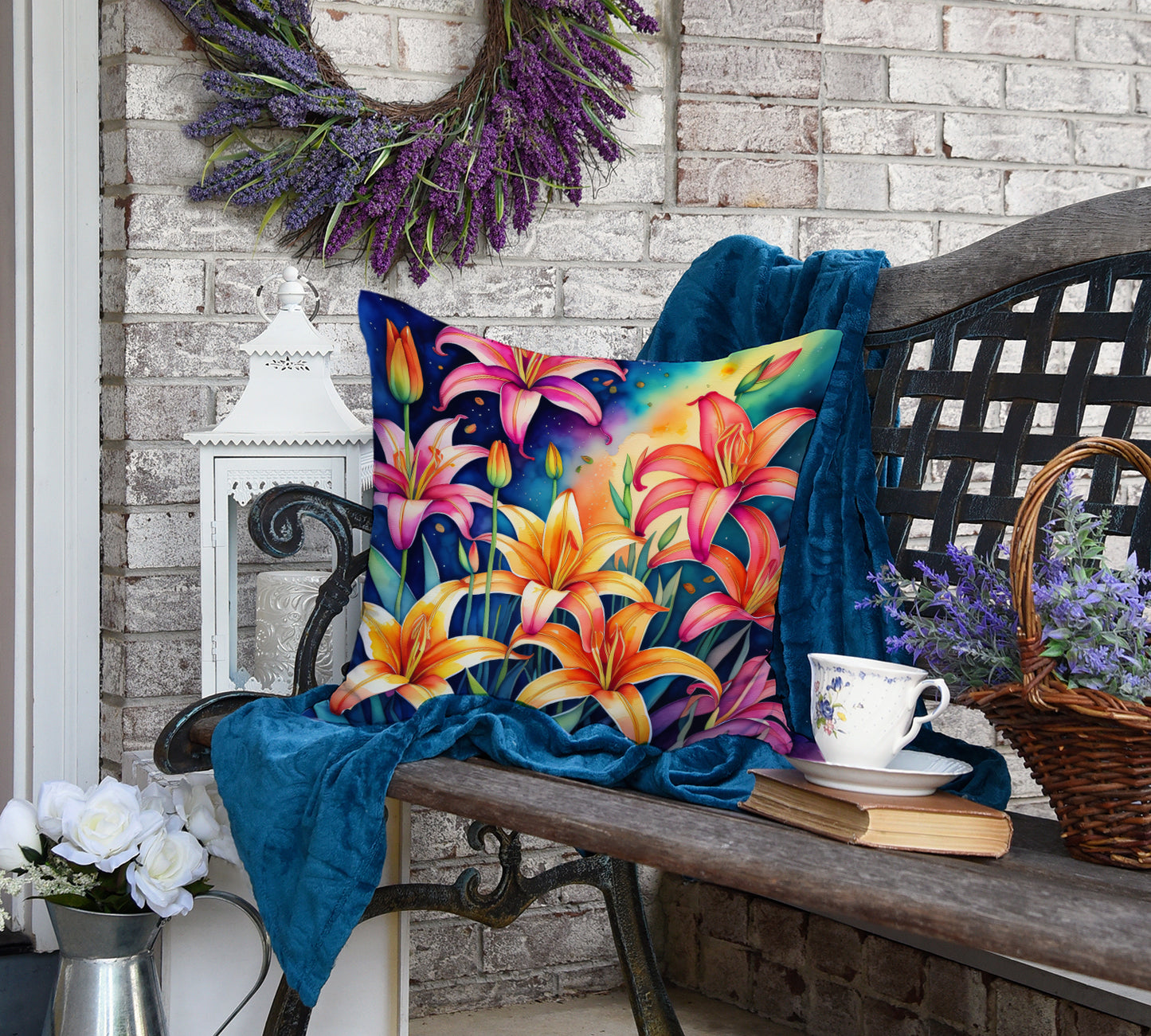 Colorful Lilies Throw Pillow