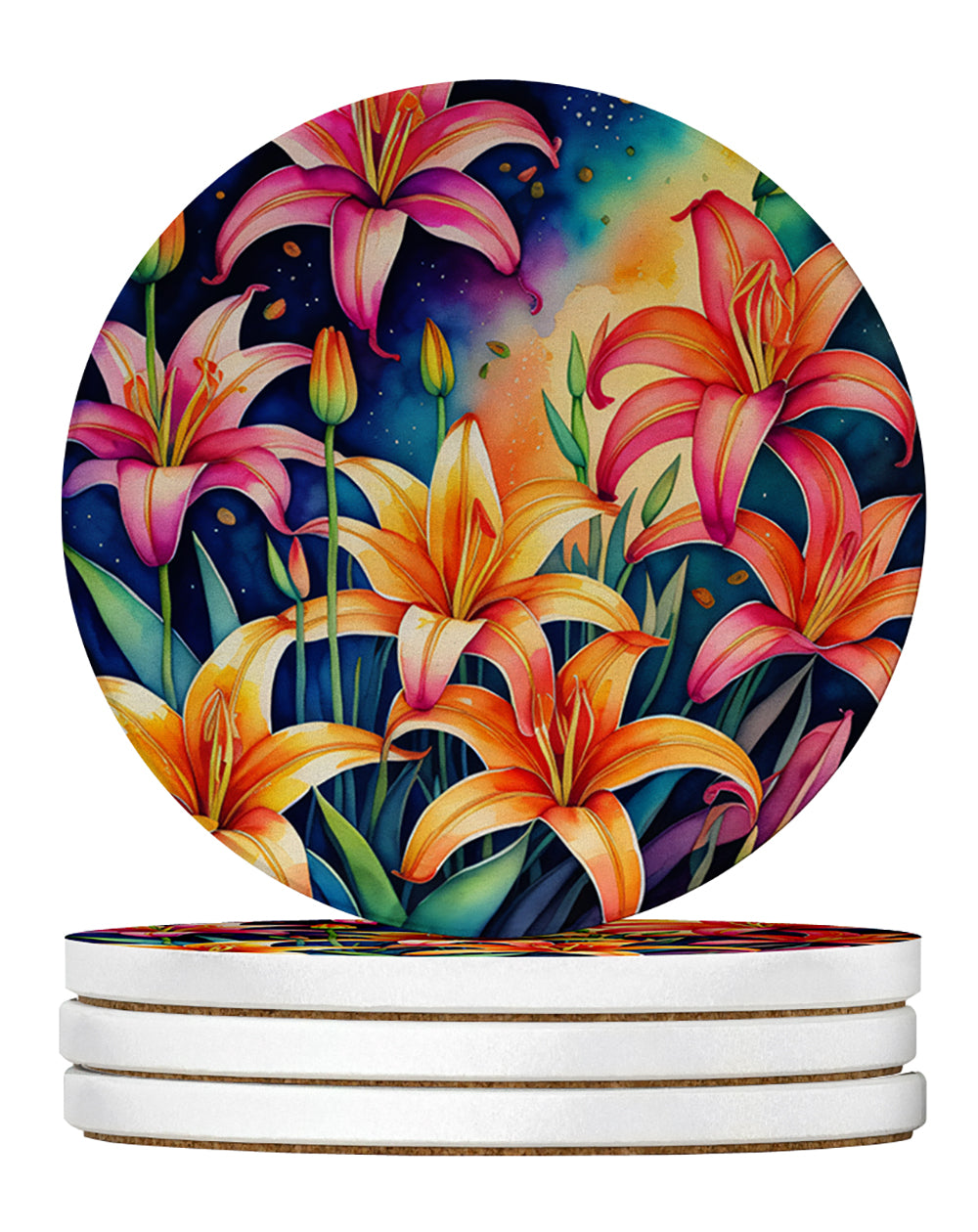 Buy this Colorful Lilies Large Sandstone Coasters Pack of 4