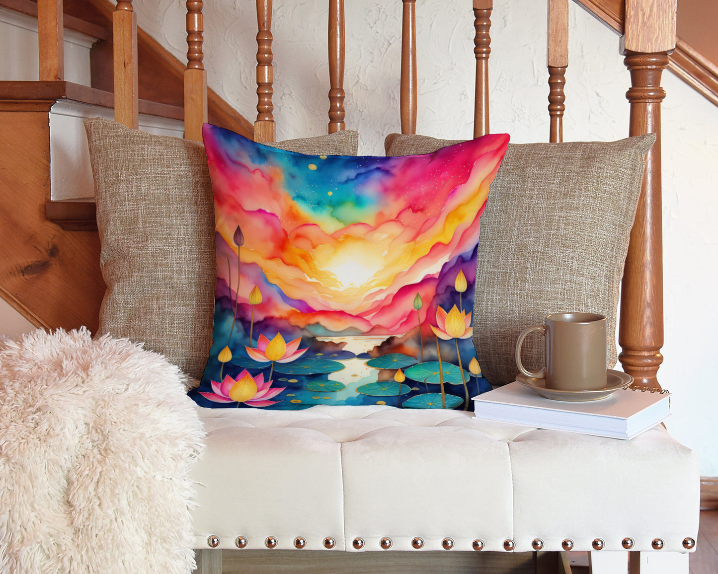 Colorful Lotus Throw Pillow