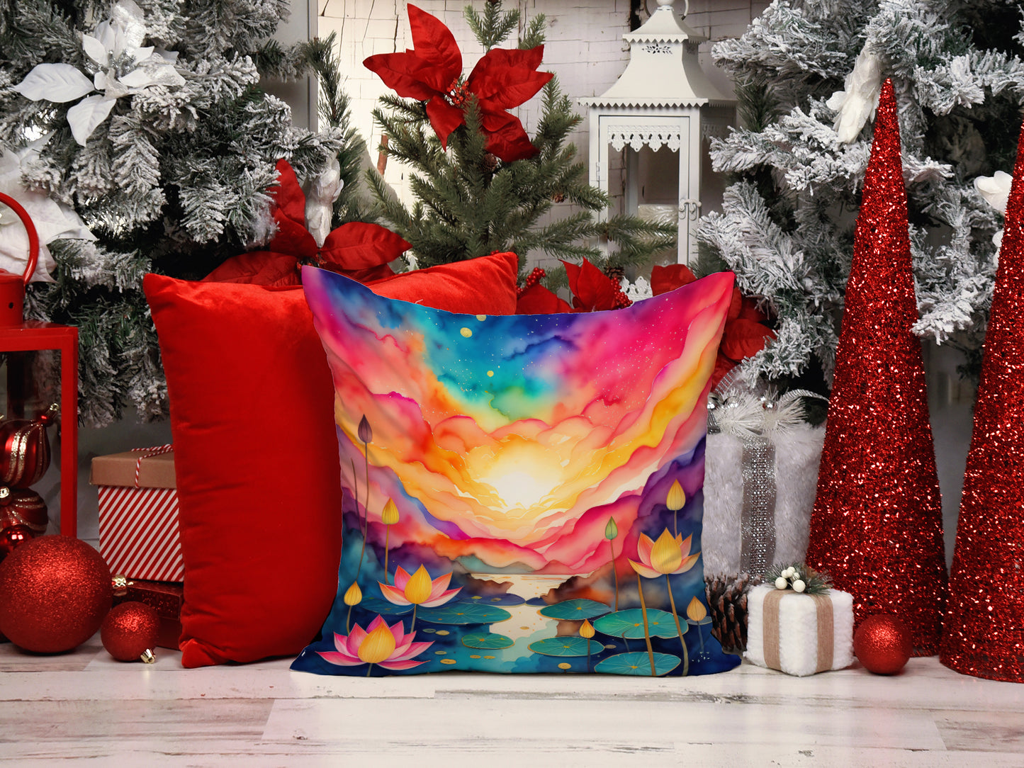 Colorful Lotus Throw Pillow