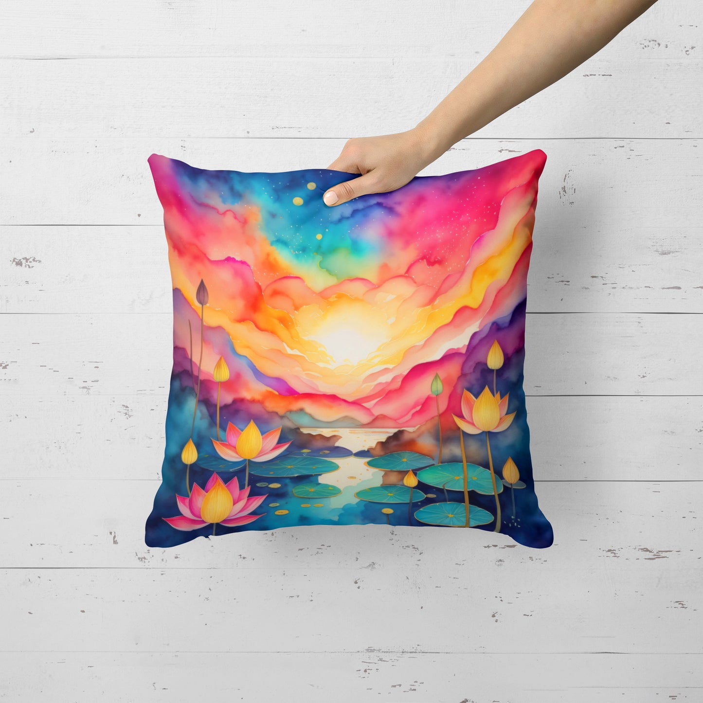 Colorful Lotus Throw Pillow