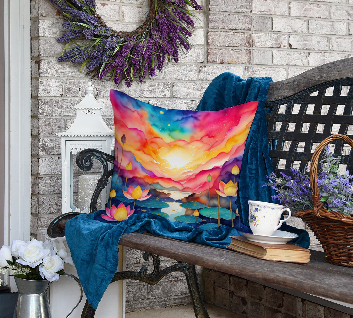 Colorful Lotus Throw Pillow