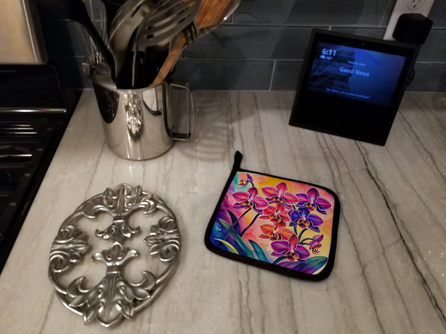 Colorful Orchids Pair of Pot Holders
