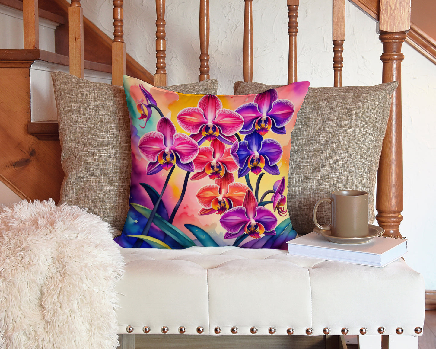 Colorful Orchids Throw Pillow