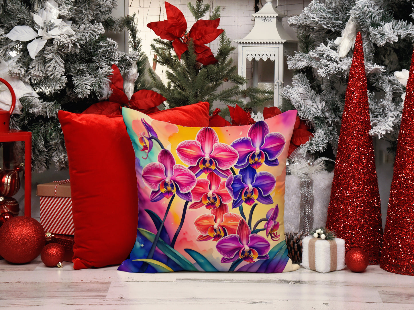 Colorful Orchids Throw Pillow