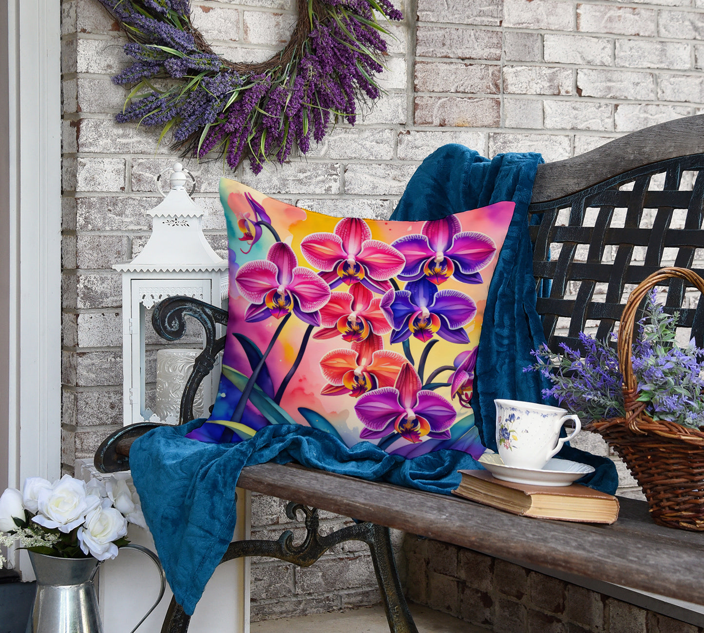 Colorful Orchids Throw Pillow