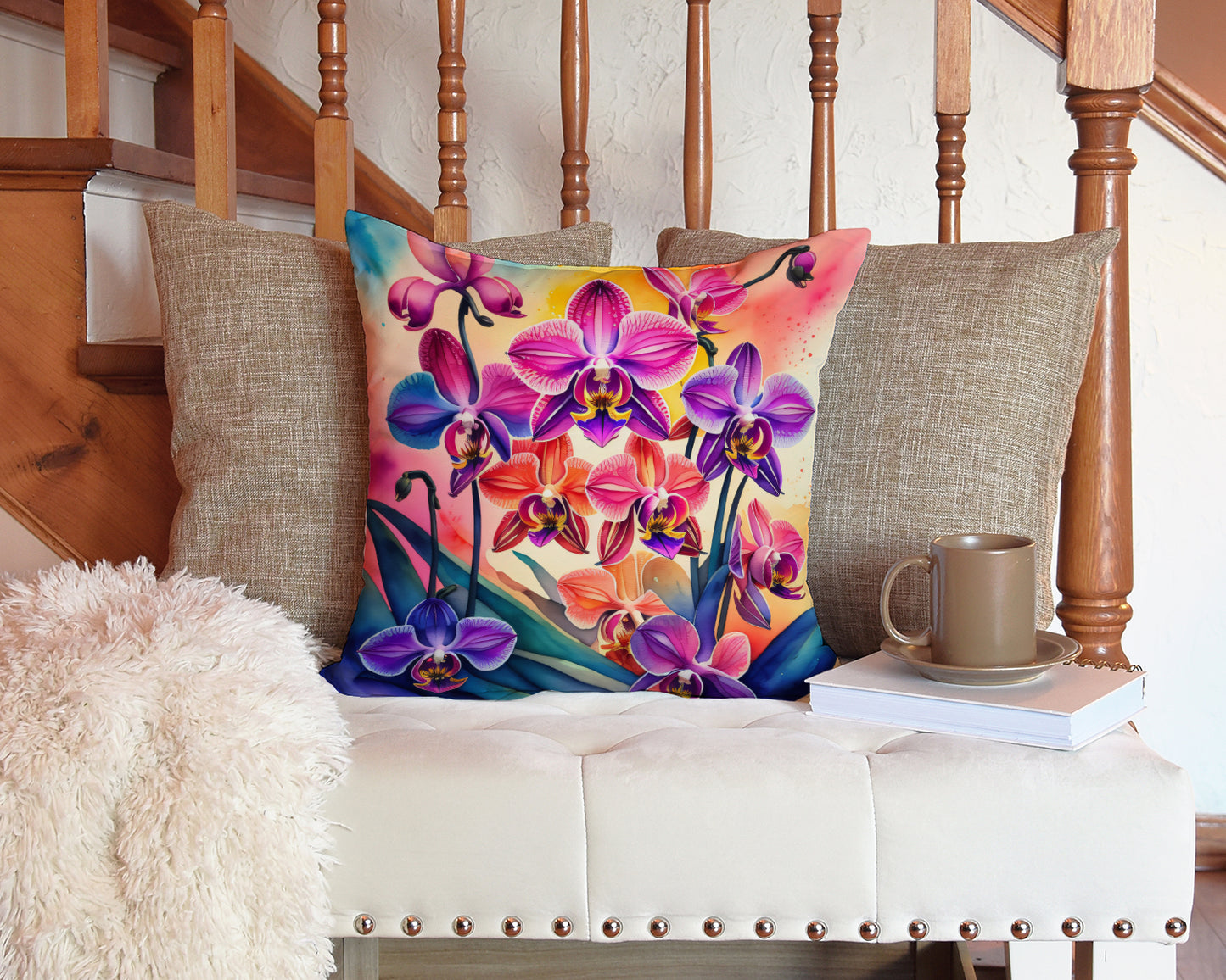 Colorful Orchids Throw Pillow