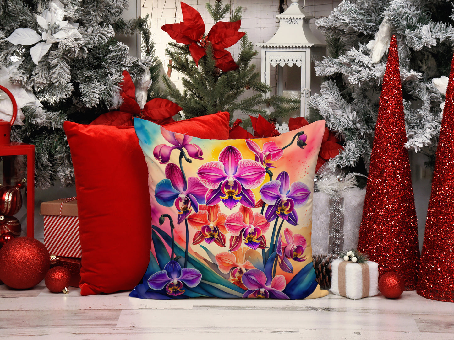 Colorful Orchids Throw Pillow