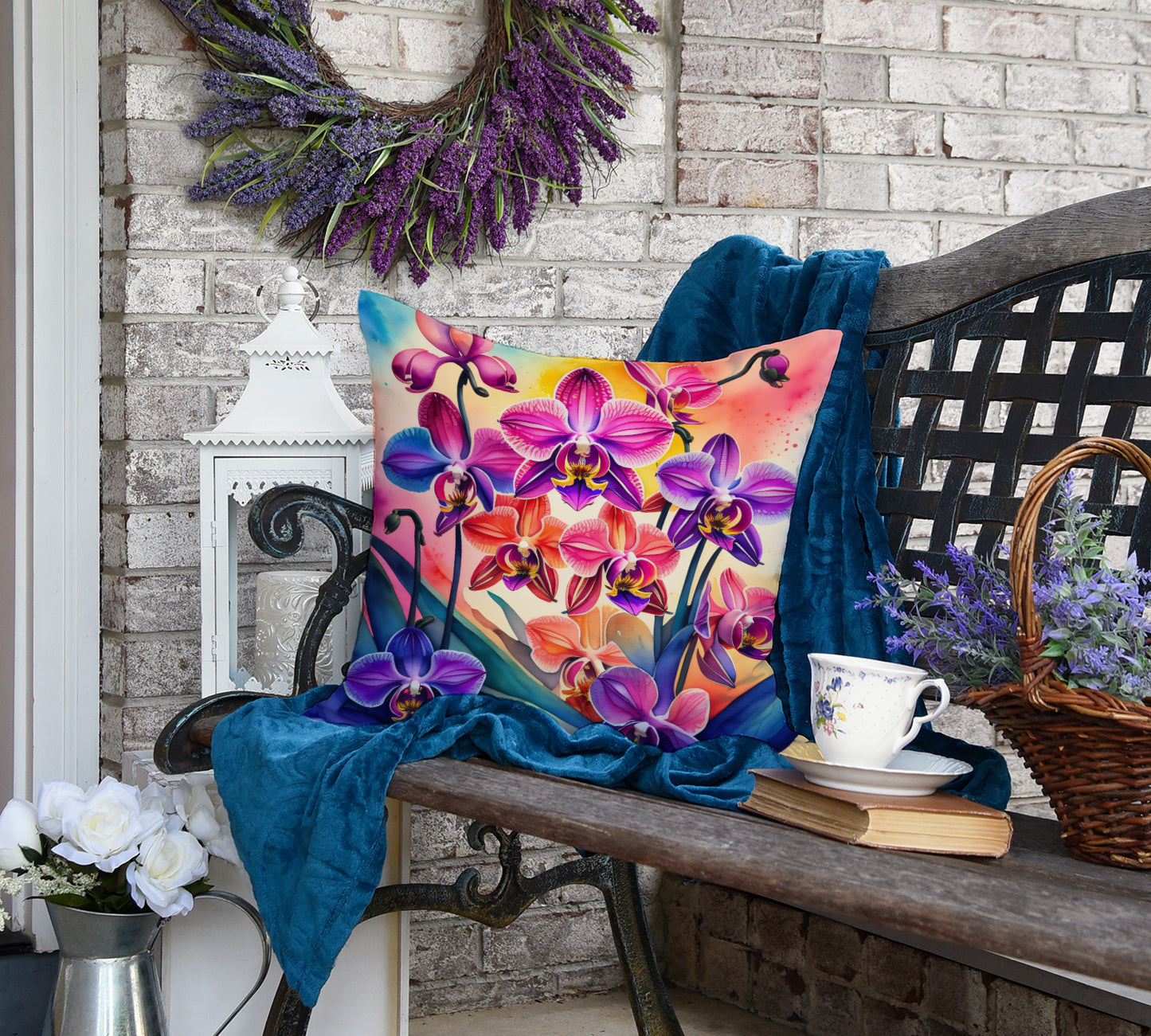 Colorful Orchids Throw Pillow