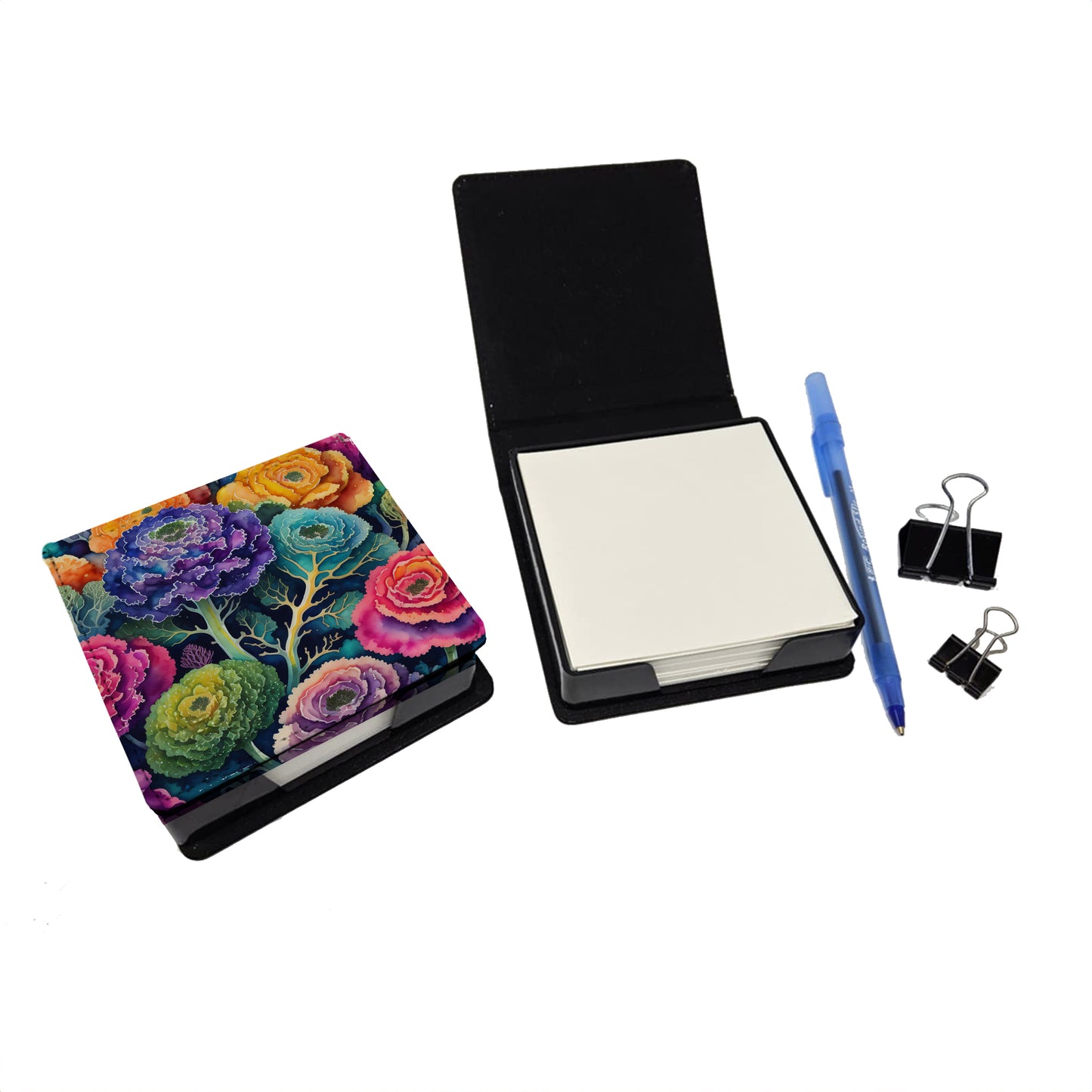 Colorful Ornamental Kale PU Leather Note Paper Holder