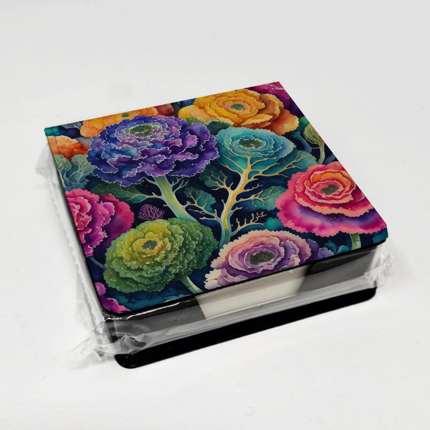 Colorful Ornamental Kale PU Leather Note Paper Holder