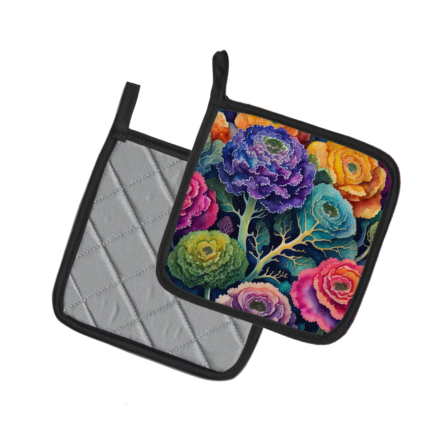 Colorful Ornamental Kale Pair of Pot Holders