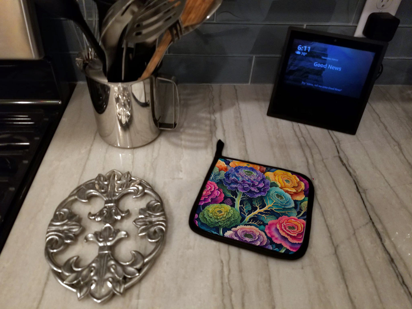 Colorful Ornamental Kale Pair of Pot Holders
